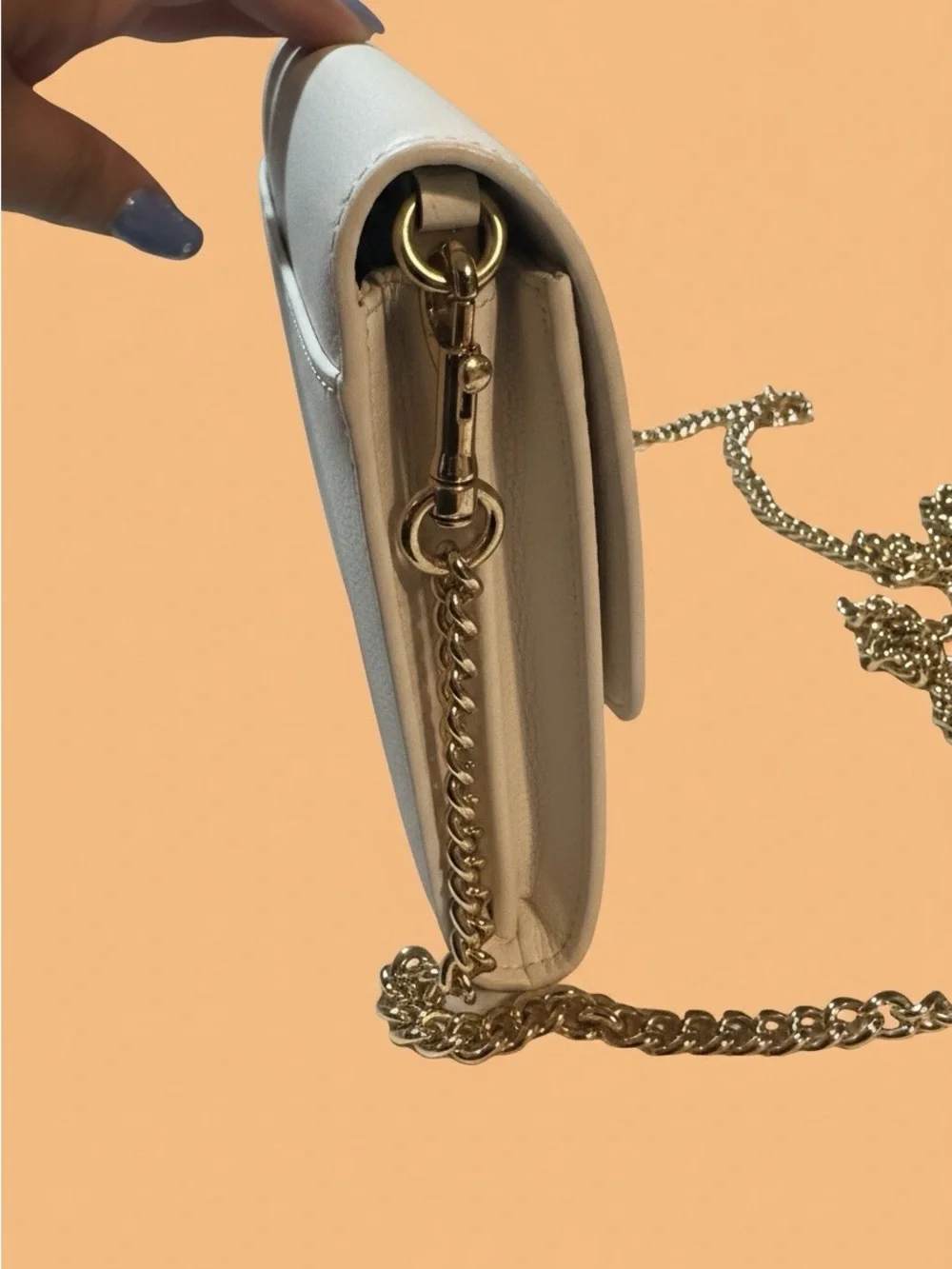 Coach White Leather Crossbody with Gold Chain Strap